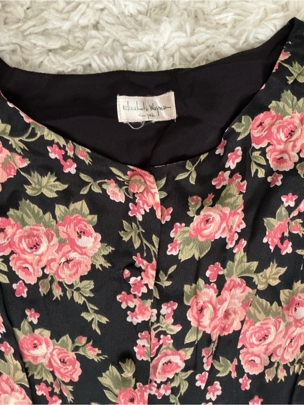 VINTAGE 90s Black Floral Mini Dress - Picture 4 of 5